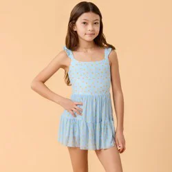 Blogilates Girls' Mommy & Me Ballerina Ruffle Dress - Blue Citrus Print XS