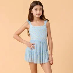 Blogilates Girls' Mommy & Me Ballerina Ruffle Dress - Blue Citrus Print S