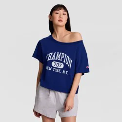 Champion Women's Short Sleeve Arena Off the Shoulder T-Shirt - Blue Depths S