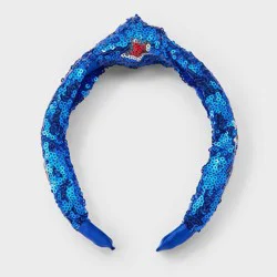 Americana Sequin Headband with Stars - Blue/Red