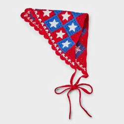 Americana Crochet Knit Headscarf - Red/White/Blue
