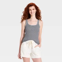 Women's Textured Rib Tank Top - Universal Thread™ Navy Blue Striped XS