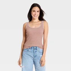 Women's Textured Rib Tank Top - Universal Thread™ Rust Striped S