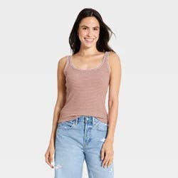 Women's Textured Rib Tank Top - Universal Thread™ Rust Striped S