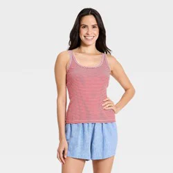 Women's Textured Rib Tank Top - Universal Thread™ Red Striped XS