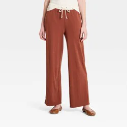 Women's Mid-Rise Rib Knit Full Pull-On Pants - Universal Thread™ Rust M