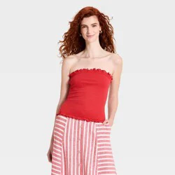 Women's Ruffle Edge Tube Top - Universal Thread™ Red XL