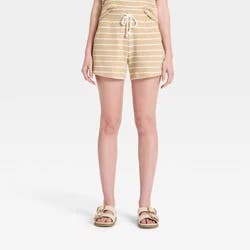 Women's Mid-Rise Knit Pull-On Shorts - Universal Thread™ Tan Striped L