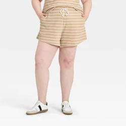 Women's Mid-Rise Knit Pull-On Shorts - Universal Thread™ Tan Striped XXL