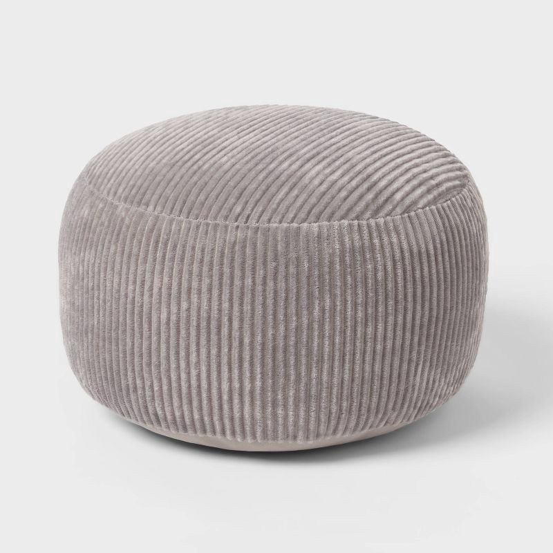 slide 1 of 5, Everyday Corduroy Kids' Bean Bag Pouf Ottoman Gray - Pillowfort™, 1 ct