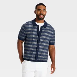 Men's Short Sleeve Jacquard Full Button Sweater Polo - Goodfellow & Co™ Blue M