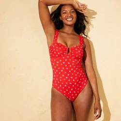Women's U-Wire Tummy Control Bandeau Medium Coverage One Piece - Shade & Shore™ Red L