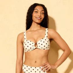 Women's Polka Dot Ring Bandeau Bikini Top - Shade & Shore™ Cream L