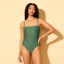 Women's Shirred Side Seam Panel Bandeau Medium Coverage One Piece Swimsuit - Shade & Shore™ Green L