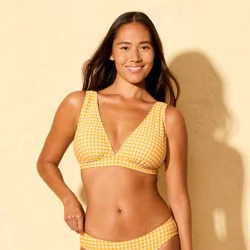 Women's Long Line Gingham Triangle Bikini Top - Shade & Shore™ Orange D/DD Cup