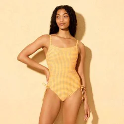 Women's Square Neck Adjustable Leg Medium Coverage One Piece Swimsuit - Shade & Shore™ Orange L