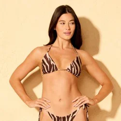 Women's Zebra Print Beaded Halter Triangle Bikini Top - Shade & Shore™ Brown XS