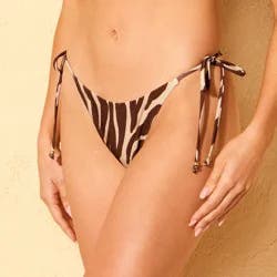Women's Zebra Print Beaded Low-Rise Side-Tie High Leg Cheeky Coverage Bikini Bottom - Shade & Shore™ Brown L