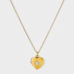 Tiny Tags 14K Gold Ion Plated Heart with Crystal Locket Necklace - Gold