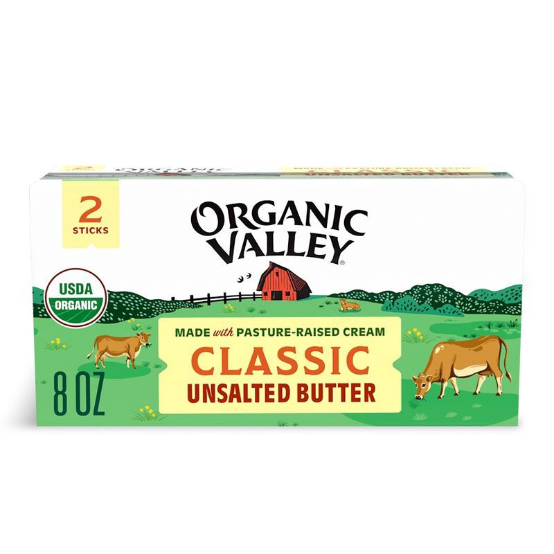 slide 1 of 9, Organic Valley Unsalted Organic Butter - 8oz/2ct, 2 ct; 8 oz
