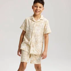 Boy's Short Sleeve Tropical Print Linen Blend Button-Up Shirt - Cat & Jack™ Cream M