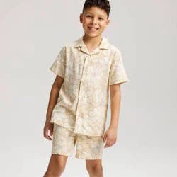 Boy's Short Sleeve Tropical Print Linen Blend Button-Up Shirt - Cat & Jack™ Cream M