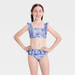 Disney Girls' Stitch Floral Bikini Set - Blue XS