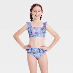 Disney Girls' Stitch Floral Bikini Set - Blue XS