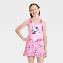 Girls' Hello Kitty Gingham One Piece and Skirt Set - Pink M
