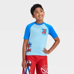 Boys' Spider-Man Short Sleeve Rash Guard Swim Top - Blue XS
