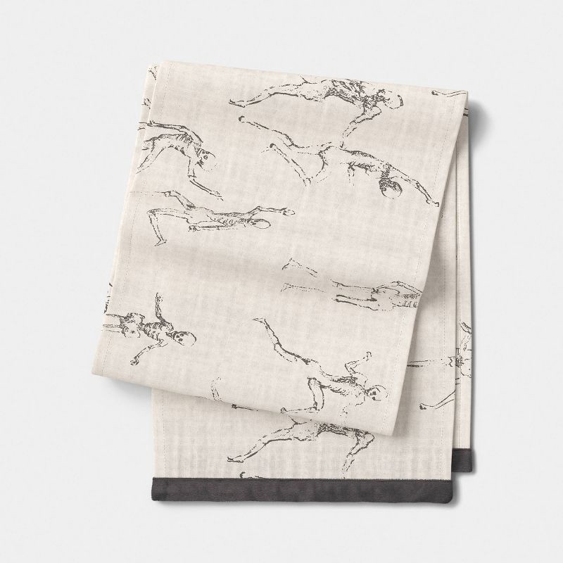 slide 1 of 4, 72"x14" Halloween Skeletons Table Runner Cream - Threshold™", 1 ct
