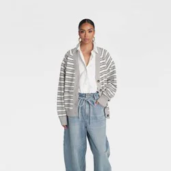 KBB by KAHLANA Women's 'The Grandpa Cardi Sweater' - Gray Striped L