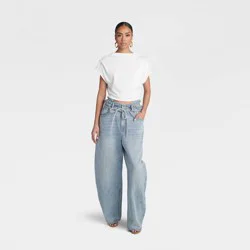KBB by KAHLANA Women's High Waisted 'The Cut Out Paper Bag Jeans' - Light Wash 10