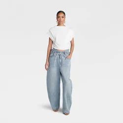 KBB by KAHLANA Women's High Waisted 'The Cut Out Paper Bag Jeans' - Light Wash 10