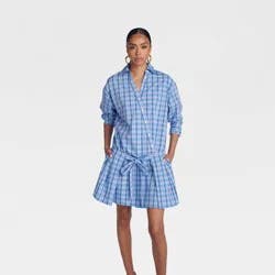 KBB by KAHLANA Women's 'The Wrap Apron Shirt Dress' - Purple Plaid M