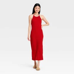 Women's Textured Knit Maxi Bodycon Dress - A New Day™ Red XS