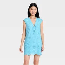 Women's Eyelet Mini Dress - A New Day™ Blue M