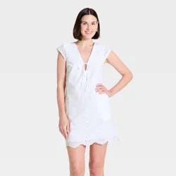 Women's Eyelet Mini Dress - A New Day™ White L