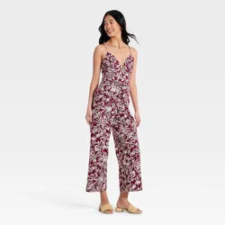 Women's Beaded Linen Jumpsuit - A New Day™ Burgundy Floral S