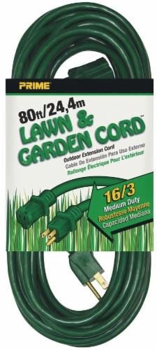 slide 1 of 1, Prime Wire & Cable Lawn & Garden Outdoor Extension Cord - SJTW 16/3 - 80 Foot - Green, 80 ft