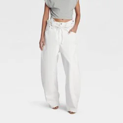 KBB by KAHLANA Women's High Waisted 'The Cut Out Paper Bag Jeans' - White 12