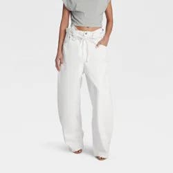 KBB by KAHLANA Women's High Waisted 'The Cut Out Paper Bag Jeans' - White 12