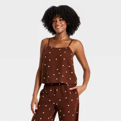 Women's Linen Cami - A New Day™ Brown Dots S