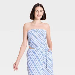Women's Linen Tie Back Tube Top - A New Day™ Blue XL