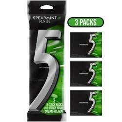 5 Gum Spearmint Chewing Gum - Rain - 45ct/3pk