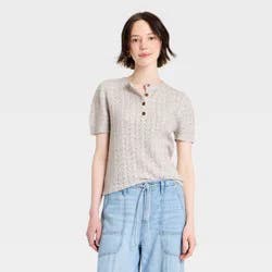 Women's Short Sleeve Heirloom Henley Pullover Sweater - Universal Thread™ Heather Gray L