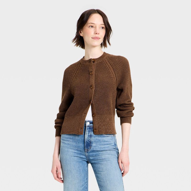 slide 1 of 3, Women's Iconic Cotton Cardigan - Universal Thread™ Brown XS, 1 ct
