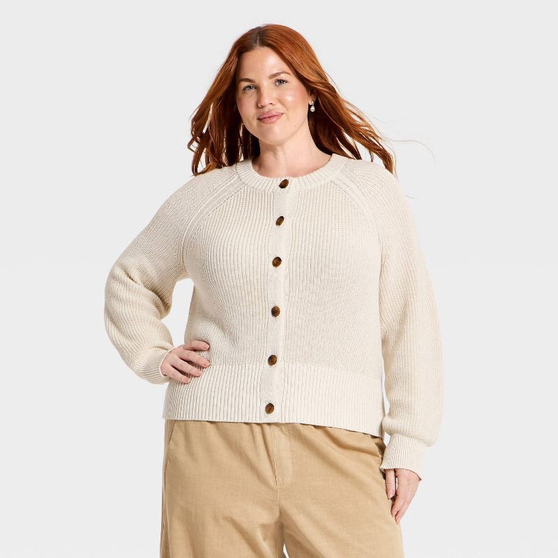 slide 1 of 3, Women's Iconic Cotton Cardigan - Universal Thread™ Oatmeal XXL, 1 ct