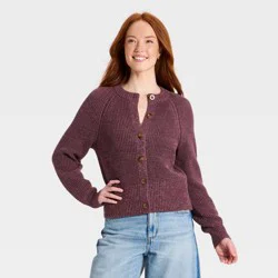 Women's Iconic Cotton Cardigan - Universal Thread™ Purple L