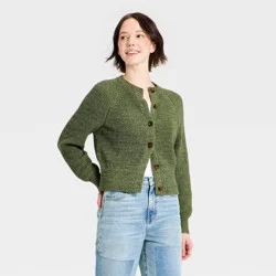 Women's Iconic Cotton Cardigan - Universal Thread™ Olive Green L